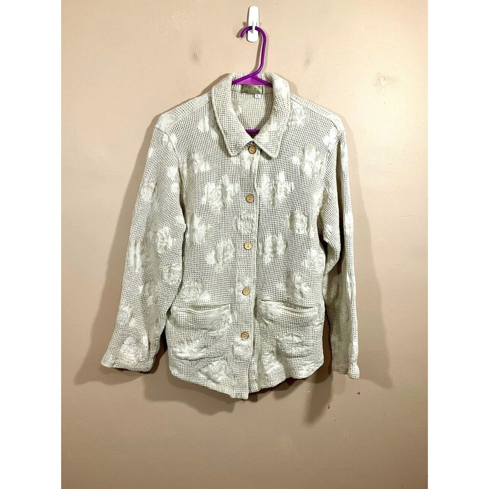 Territory Ahead Womens Floral Woven Button Up Shirt L Beige Lagenlook Coastal